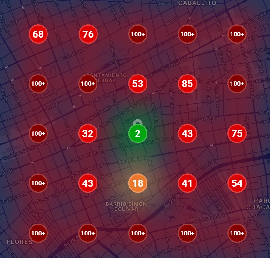 Geogrid real anonimizado de un negocio en Buenos Aires